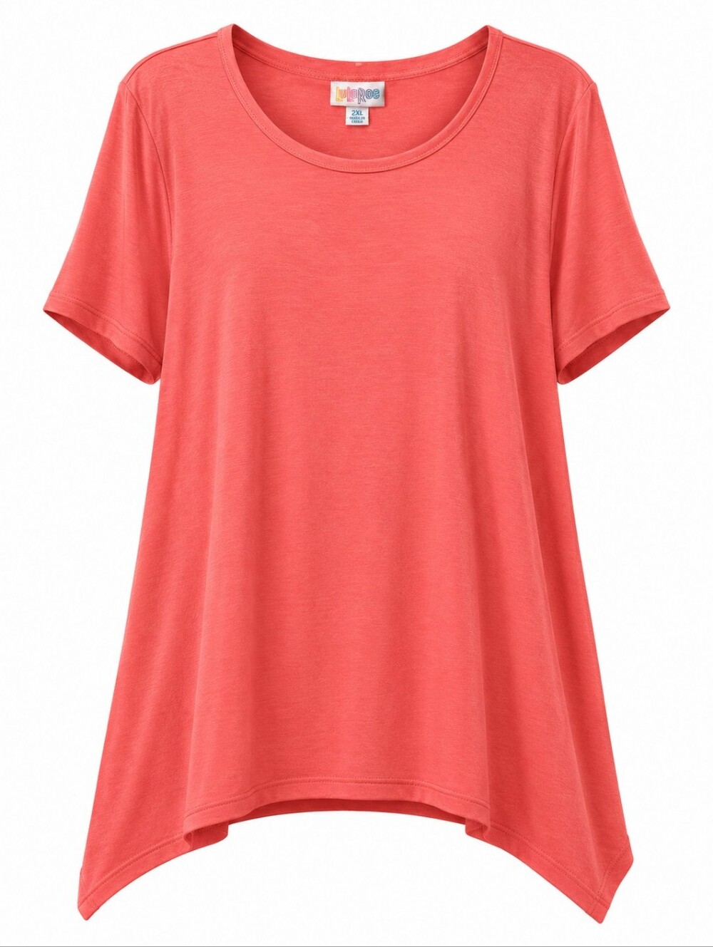 LuLaRoe Coral Pink Sharkbite Hem Short Sleeve Tunic Top Size 2XL